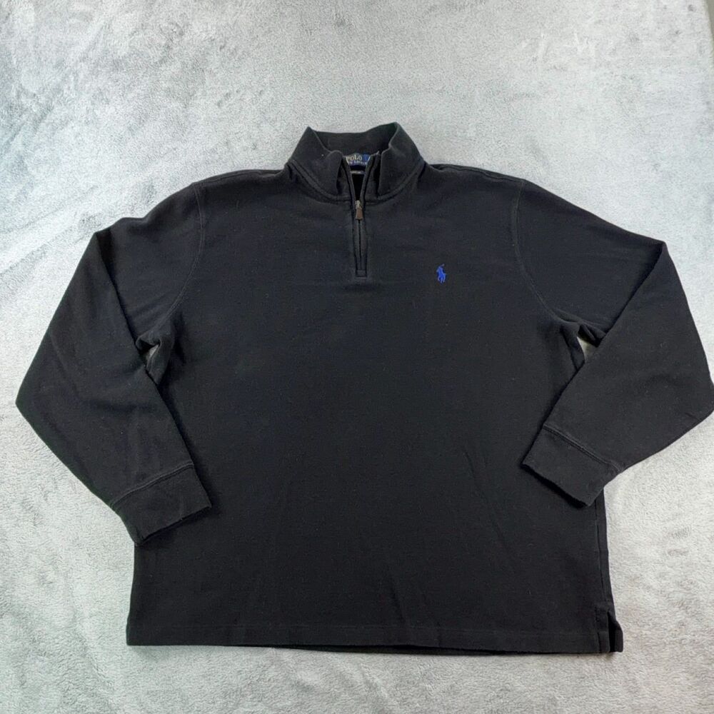 Polo Ralph Lauren 1/4 Zip Pullover Sweater Estate Rib Mens XL Black Cotton Knit